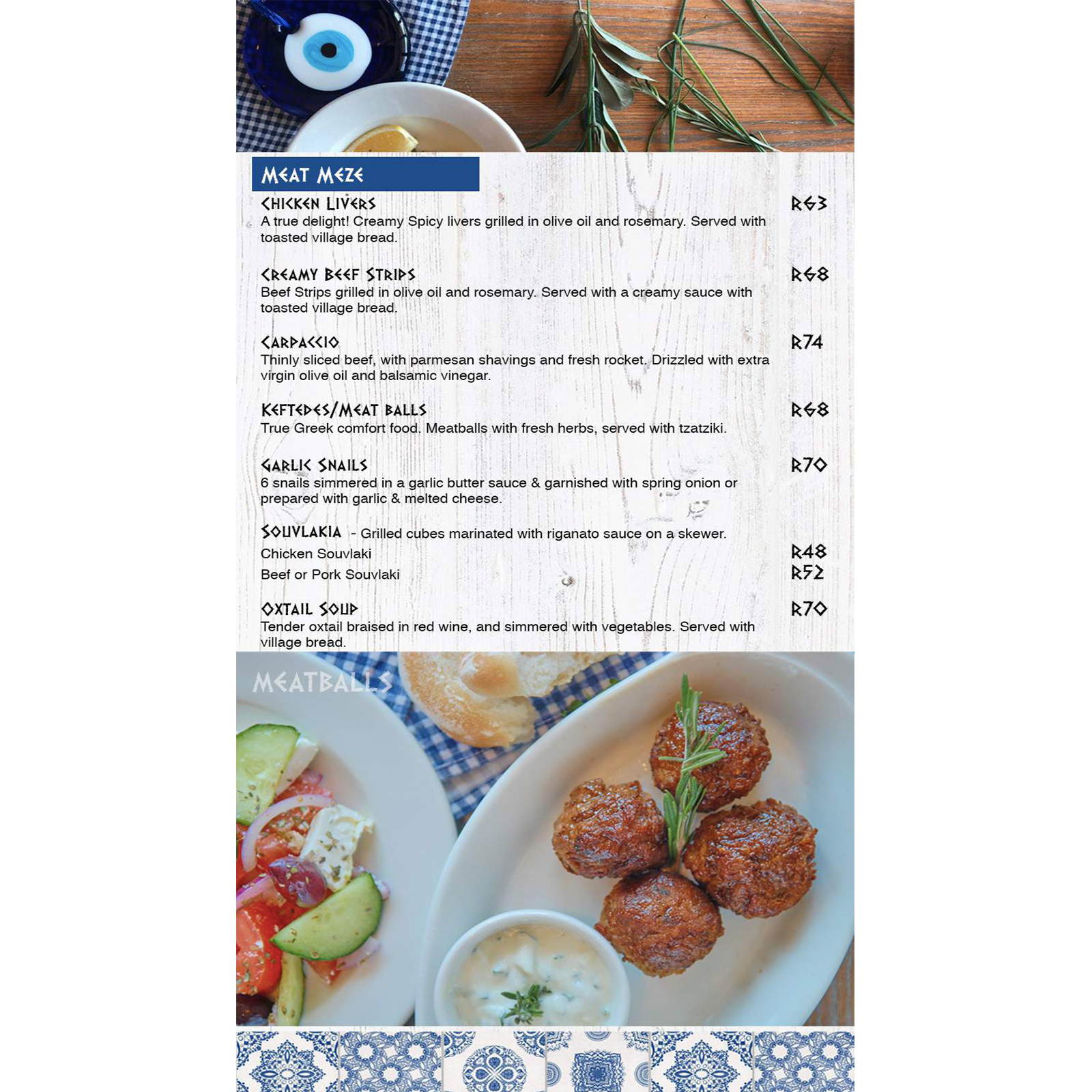 a La Carte Menu Platia Greek Restaurant